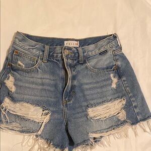 Cello Blue Distressed Jean Shorts High-Waisted Size XS